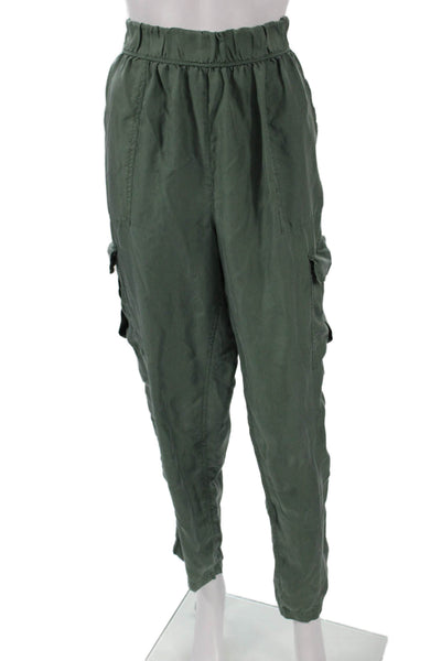 Unsubscribed Womens Cargo Pants Green Silk Pull On Size S