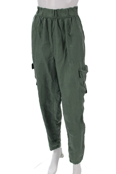 Unsubscribed Womens Cargo Pants Green Silk Pull On Size S