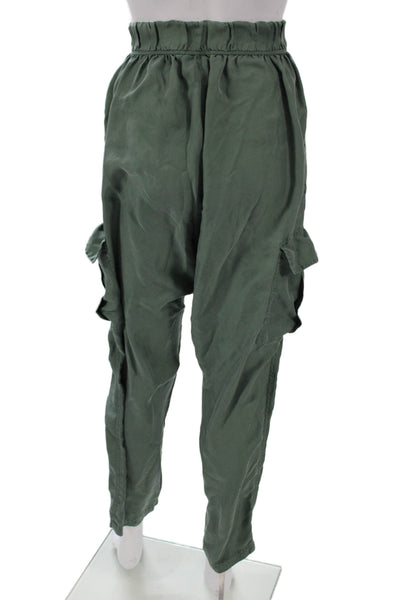 Unsubscribed Womens Cargo Pants Green Silk Pull On Size S