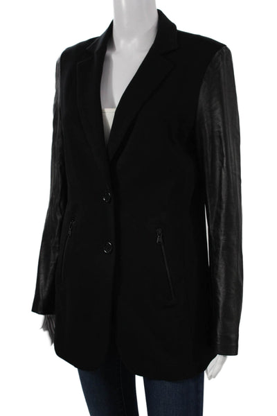 Ecru Women Blazer Black Viscose Long Sleeve Button Closure Size 8