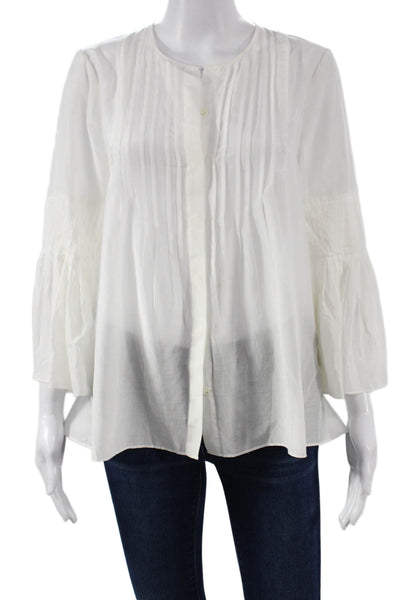 Kobi Halperin Women Tunic Blouse White 3/4 Sleeve Cotton Silk Size S