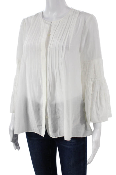 Kobi Halperin Women Tunic Blouse White 3/4 Sleeve Cotton Silk Size S