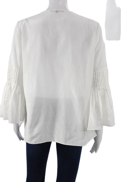 Kobi Halperin Women Tunic Blouse White 3/4 Sleeve Cotton Silk Size S