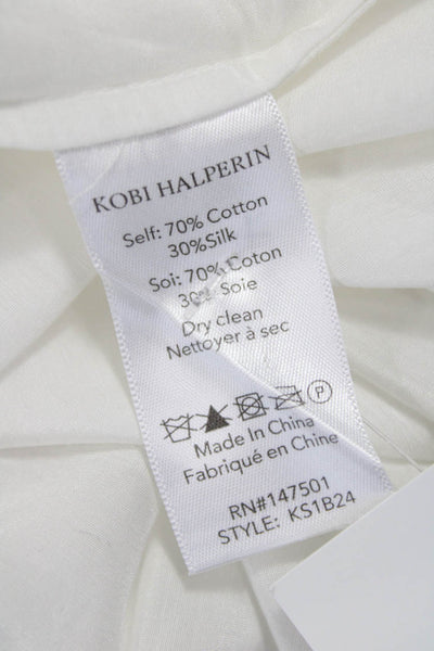 Kobi Halperin Women Tunic Blouse White 3/4 Sleeve Cotton Silk Size S
