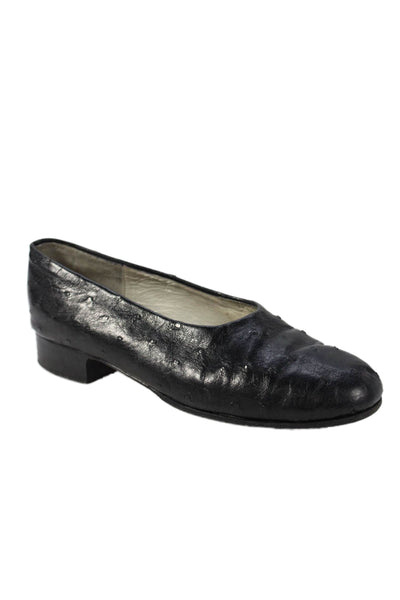 Maylin Womens Ostrich Round Toe Slip-On Ballet Flats Black Size 6