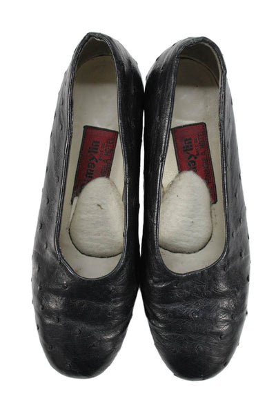 Maylin Womens Ostrich Round Toe Slip-On Ballet Flats Black Size 6