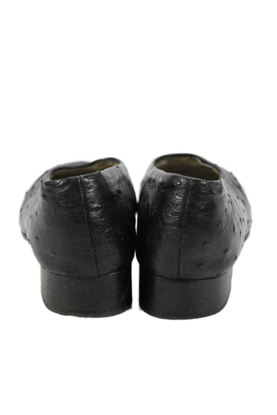 Maylin Womens Ostrich Round Toe Slip-On Ballet Flats Black Size 6