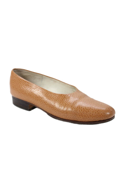 Maylin Womens Leather Round Toe Slip-On Flats Solid Brown Size 6.5