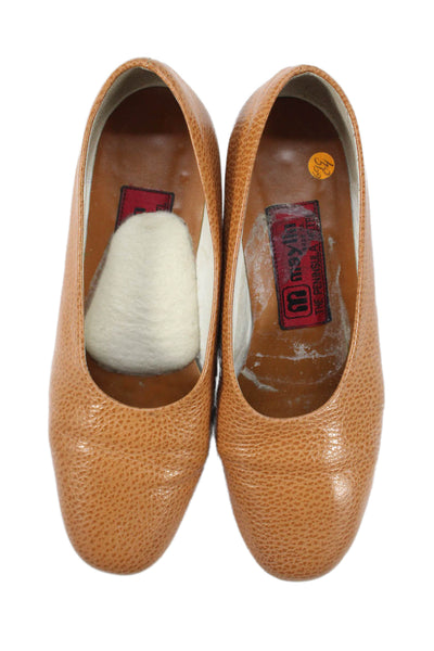 Maylin Womens Leather Round Toe Slip-On Flats Solid Brown Size 6.5