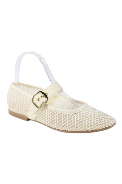 Italian Shoemakers Womens Mesh Buckled Mary Jane Flats White Size 7