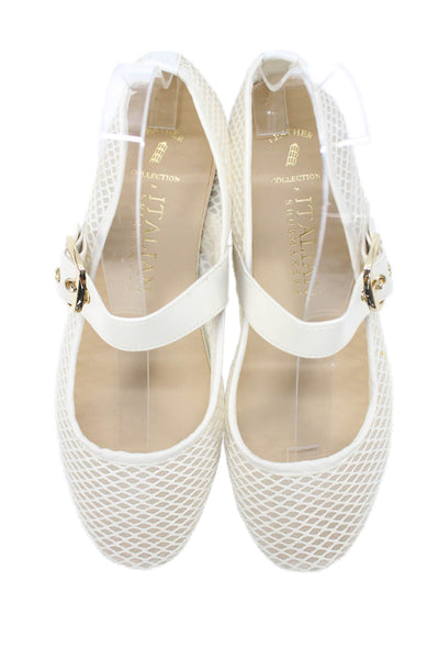 Italian Shoemakers Womens Mesh Buckled Mary Jane Flats White Size 7