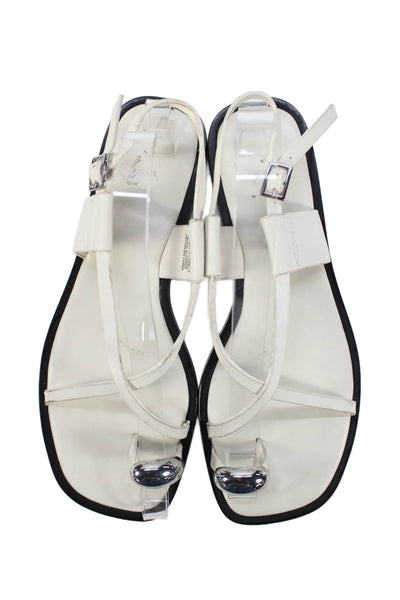 Zara Womens Leather Square Toe Buckled Ankle Strap Sandals White Size 7