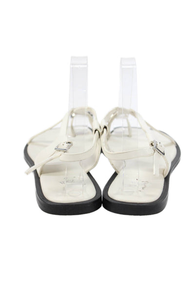Zara Womens Leather Square Toe Buckled Ankle Strap Sandals White Size 7