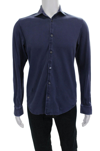 Fedeli For Drake's Mens Long Sleeves Button Down Shirt Blue Size Extra Small