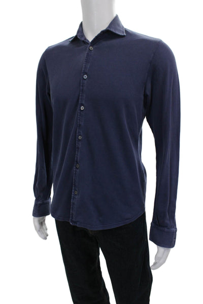 Fedeli For Drake's Mens Long Sleeves Button Down Shirt Blue Size Extra Small