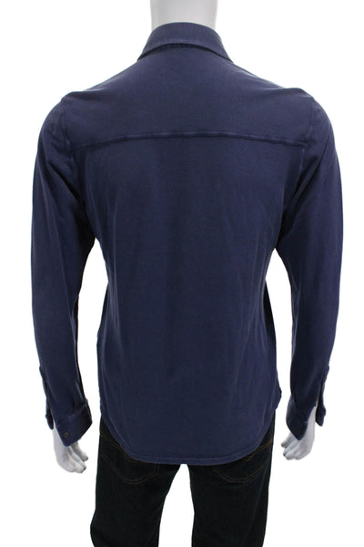 Fedeli For Drake's Mens Long Sleeves Button Down Shirt Blue Size Extra Small