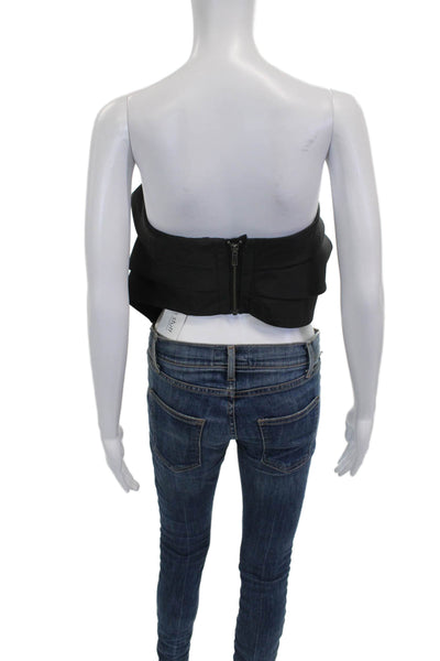 Cameo Womens Cropped Sweetheart Sleeveless Blouse Black Polyester Zip Size S