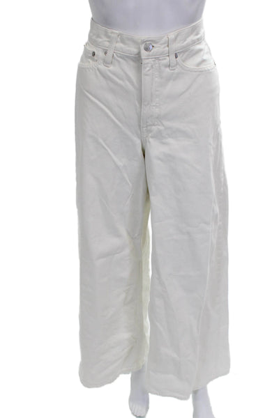 J Crew Women Wide Leg High Rise White 100% Cotton Jeans Size 27