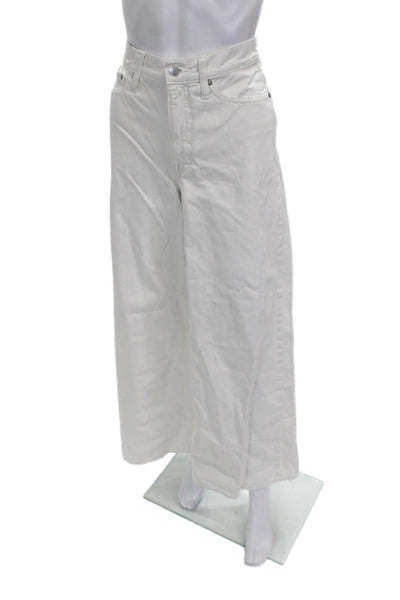 J Crew Women Wide Leg High Rise White 100% Cotton Jeans Size 27