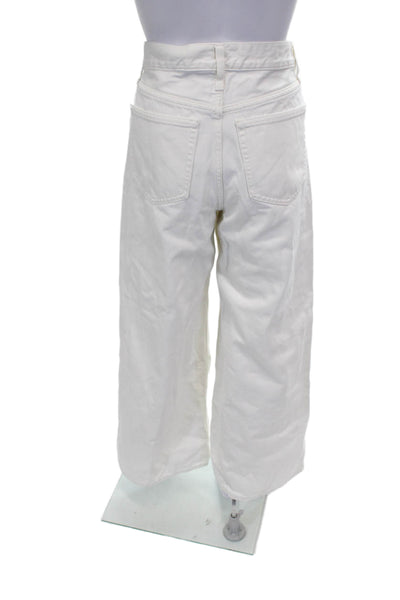 J Crew Women Wide Leg High Rise White 100% Cotton Jeans Size 27