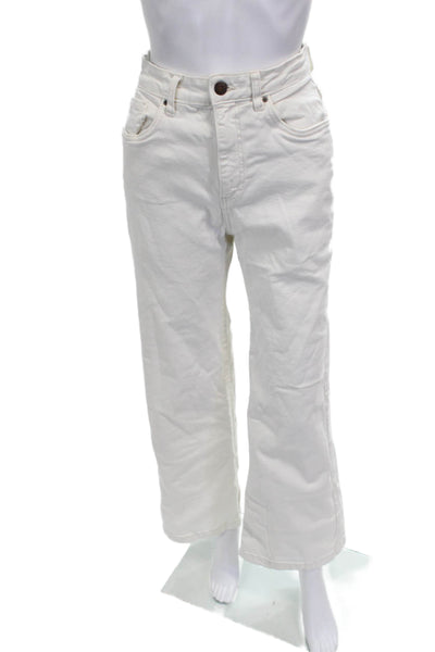 Cotton On Women Wide-Leg Jeans White High Rise Cotton Button Size 6