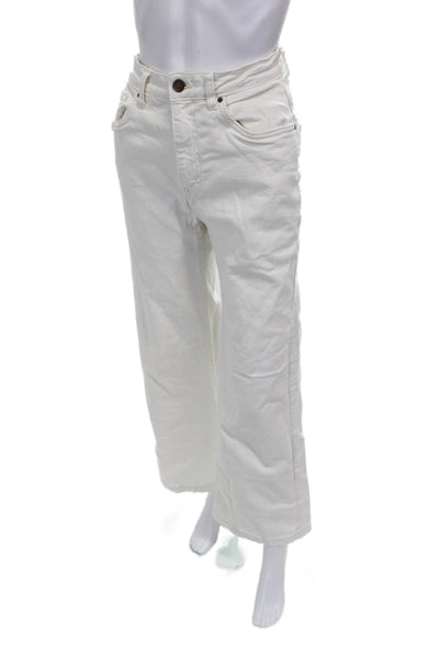 Cotton On Women Wide-Leg Jeans White High Rise Cotton Button Size 6