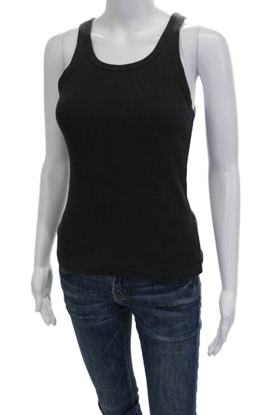 Amo Womens Basic Black Cotton Tank Round Neck Size XS