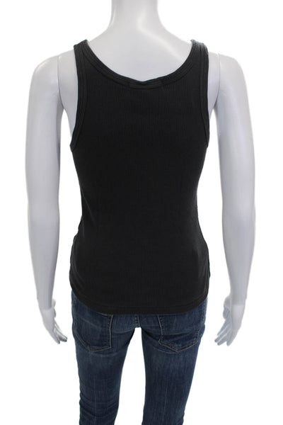 Amo Womens Basic Black Cotton Tank Round Neck Size XS