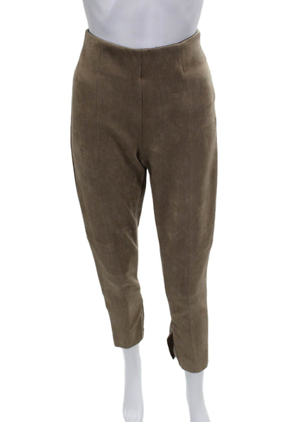 Zara Womens Ankle Suede Pants Brown Zip Size M