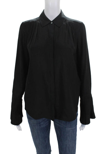 Frame Women Basic Silk Collared Long Sleeve Button Blouse Black Size XS
