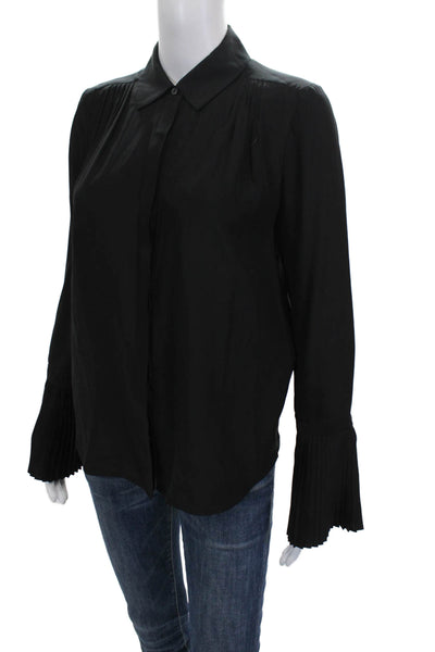 Frame Women Basic Silk Collared Long Sleeve Button Blouse Black Size XS