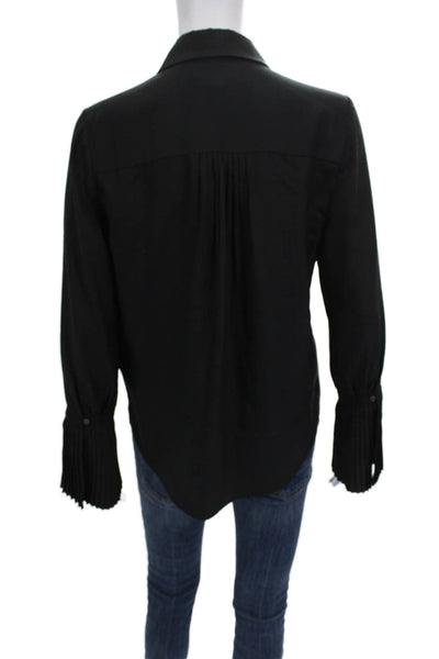 Frame Women Basic Silk Collared Long Sleeve Button Blouse Black Size XS