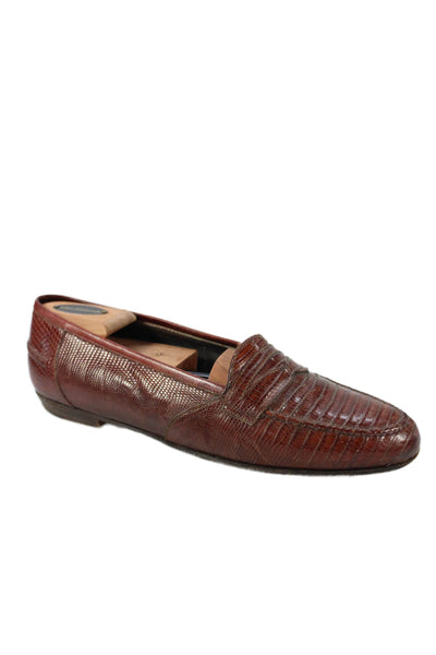 Susan Bennis Warren Edwards Mens Lizard Slip On Loafer Shoes Brown Size 8.5A