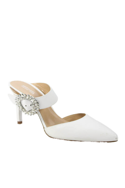 Michael Michael Kors Womens Leather Embellished Mules Shoes White Size 6M