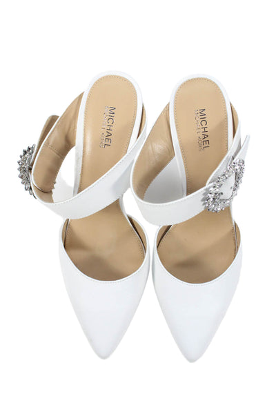 Michael Michael Kors Womens Leather Embellished Mules Shoes White Size 6M