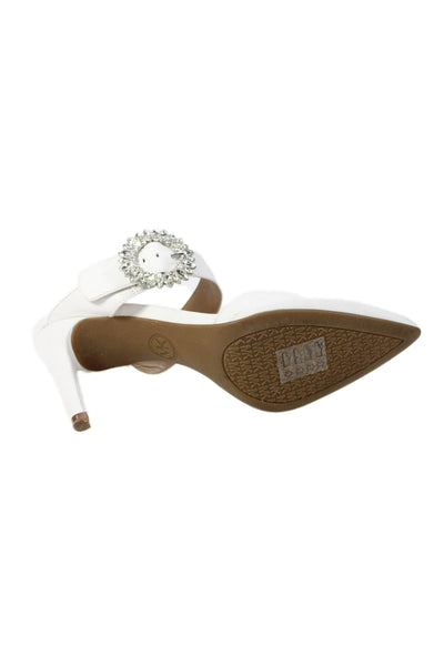 Michael Michael Kors Womens Leather Embellished Mules Shoes White Size 6M