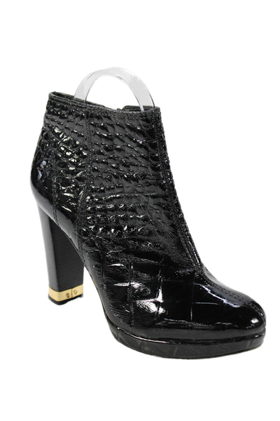 Tory Burch Womens Leather Embossed Ankle Boots Shoes Black Size 6M