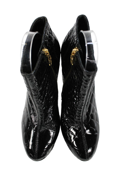 Tory Burch Womens Leather Embossed Ankle Boots Shoes Black Size 6M