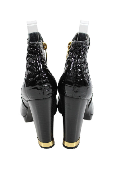 Tory Burch Womens Leather Embossed Ankle Boots Shoes Black Size 6M