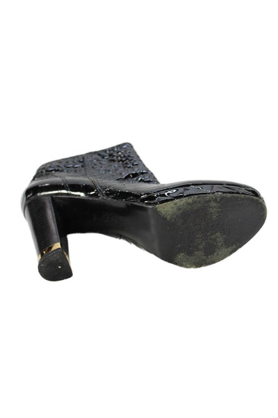 Tory Burch Womens Leather Embossed Ankle Boots Shoes Black Size 6M