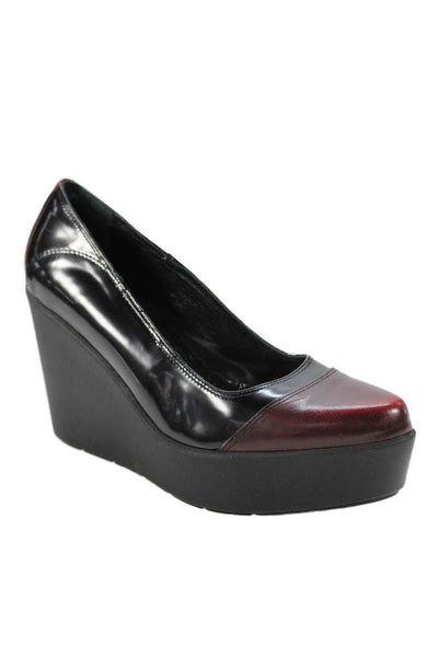 Jeannot Womens Color Block Leather Platform Wedge Heels Shoes Brown Black Sz 7