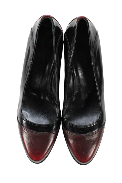 Jeannot Womens Color Block Leather Platform Wedge Heels Shoes Brown Black Sz 7