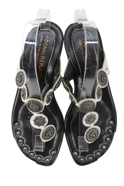 Donald J Pliner Womens Embellished Block Heels Thong Sandals Shoes Black Size 6