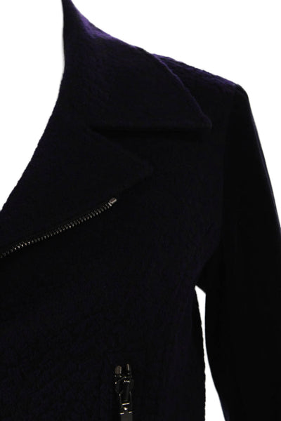 Tahari Womens Biker Quilted Wool Jacket Purple Zip Long Sleeve Size 4