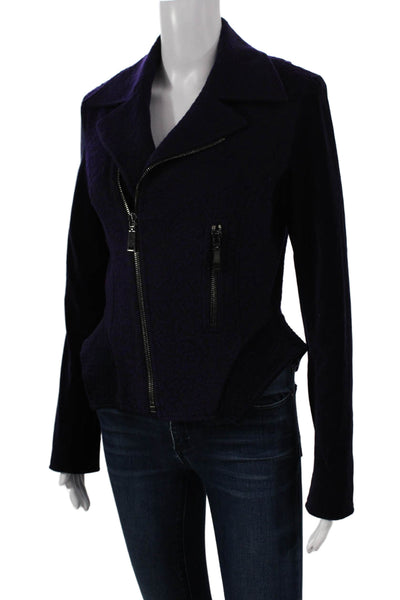 Tahari Womens Biker Quilted Wool Jacket Purple Zip Long Sleeve Size 4
