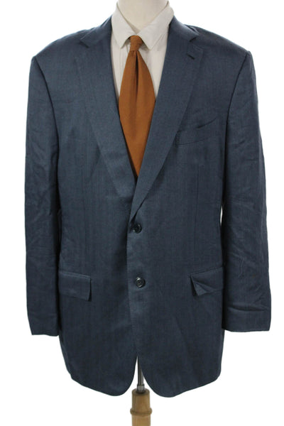 Ermenegildo Zegna Mens Blue Cashmere Herringbone Blazer Button Size M