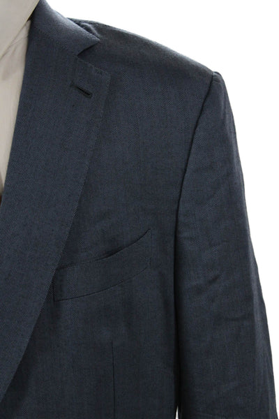 Ermenegildo Zegna Mens Blue Cashmere Herringbone Blazer Button Size M