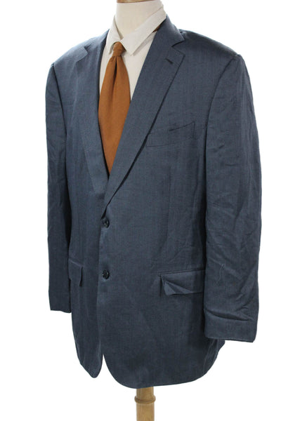 Ermenegildo Zegna Mens Blue Cashmere Herringbone Blazer Button Size M