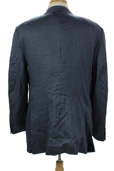 Ermenegildo Zegna Mens Blue Cashmere Herringbone Blazer Button Size M