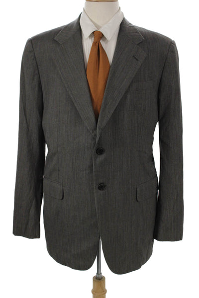 Prada Mens Gray Striped Blazer Button Closure Size 54